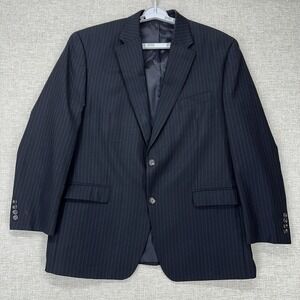 Chaps Suit Jacket Mens 46R Black Wool Pin Striped 2 Button Pockets‎ Long Sleeve